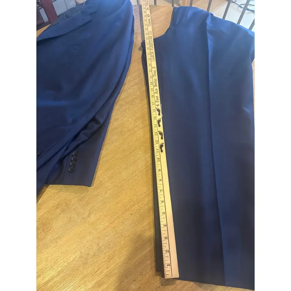 Richard Harris Mens 46R Navy 100% Wool Sport Coat Dress Pants Suit Set